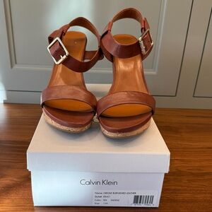 Calvin Klein Size 12 Tan Leather Sandals